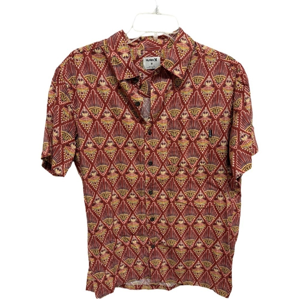 Hurley Ricon Hawaiian Surfer Skater Short Sleeve Button Down Size Medium Mens